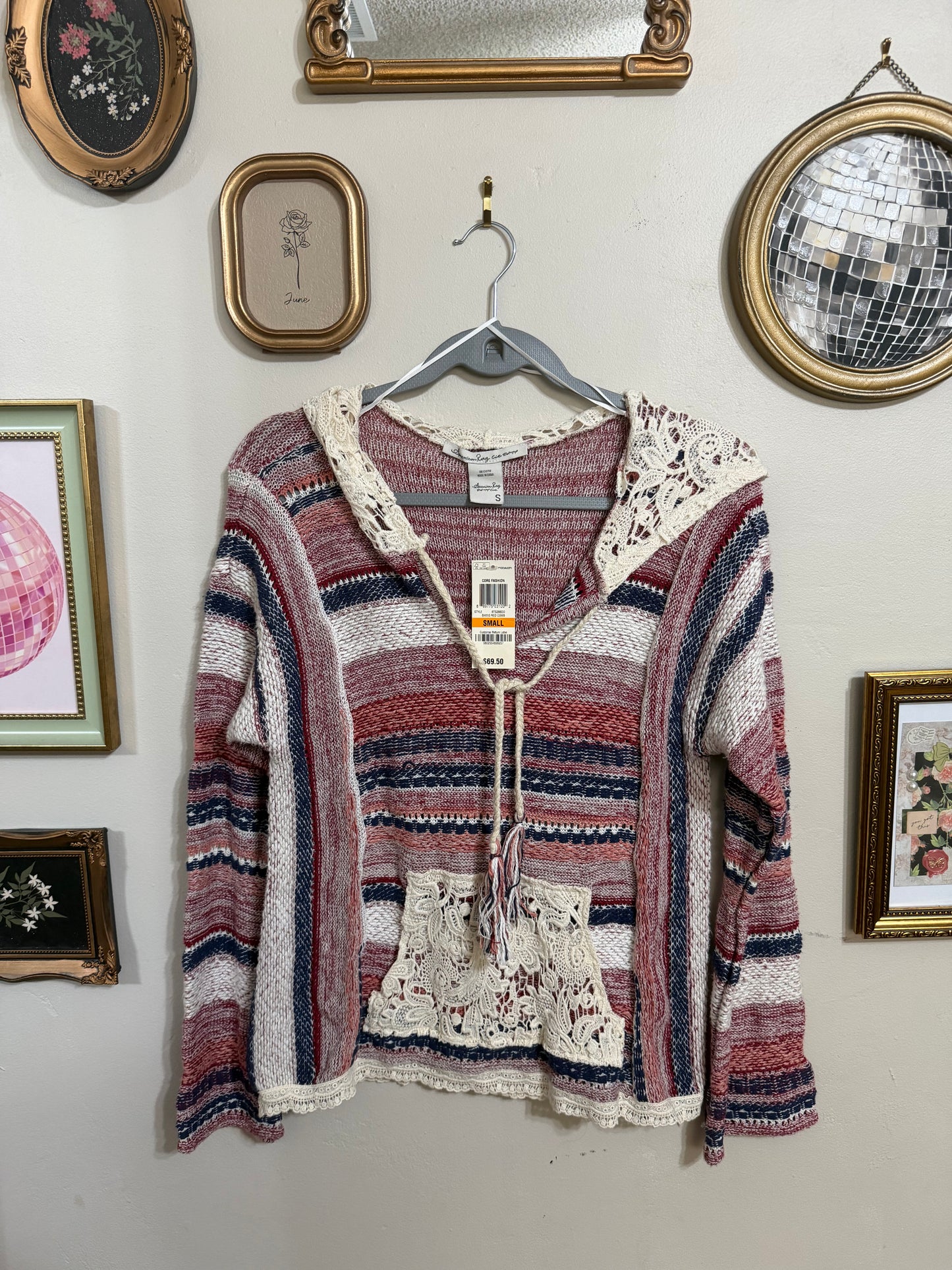 Small NWT Hooded Boho Sweater