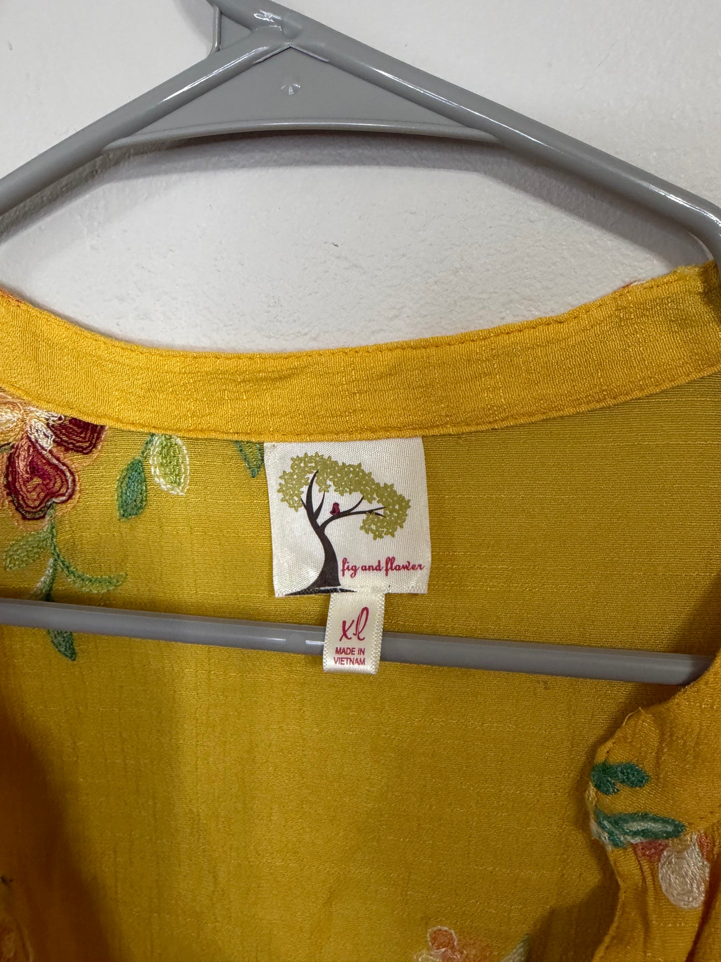XL Yellow Embroidered Button Up
