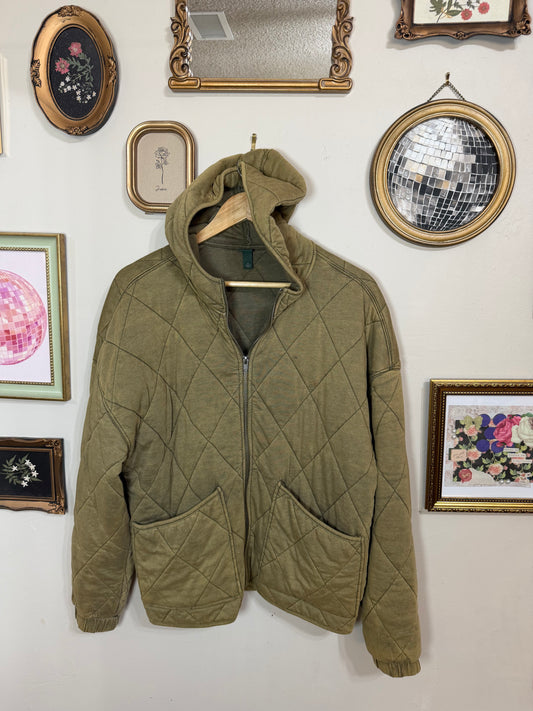 Medium Green Zip Up Quilted Hoodie