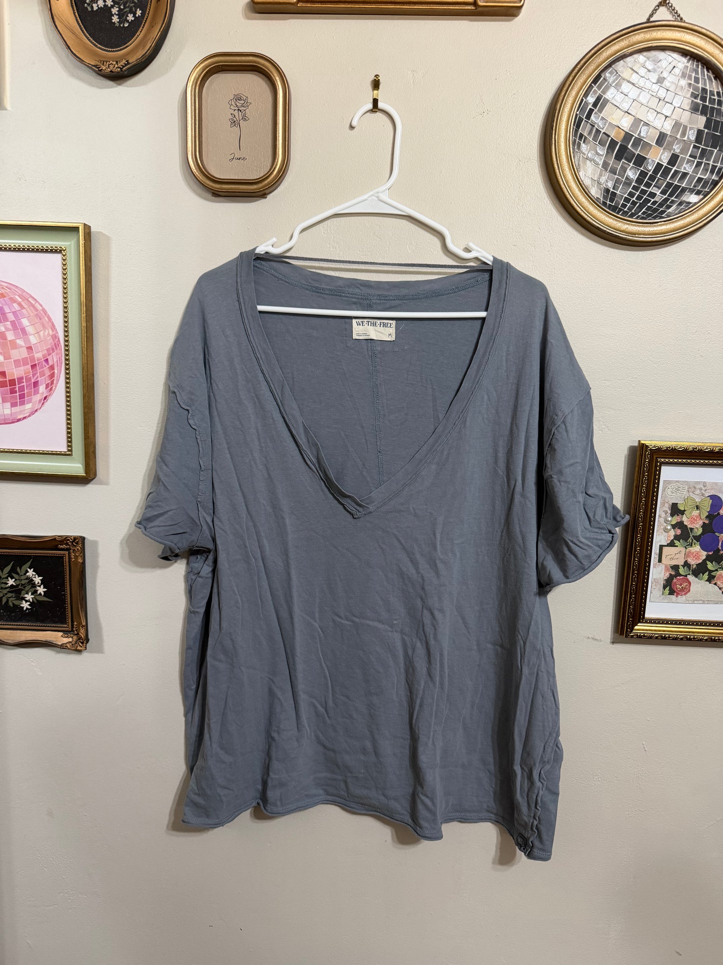 Medium Indigo Blue Oversized V Neck