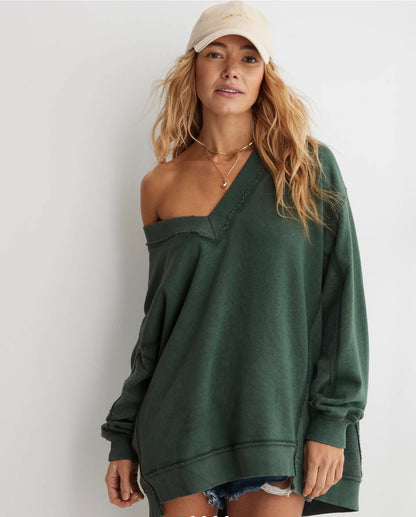 Small Green Vacay Everyday Vneck Sweatshirt