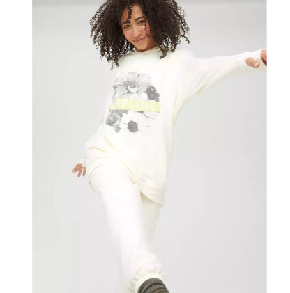 Small Offline Flower Cream Sweater Hoodie