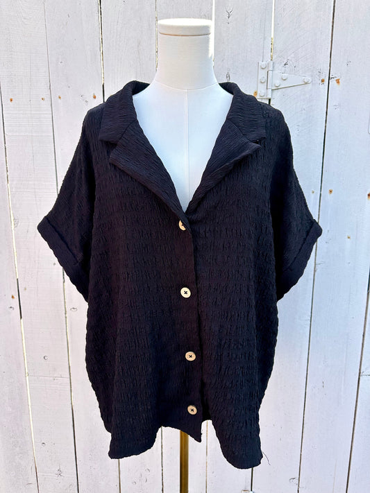 2X Black Button Up Top