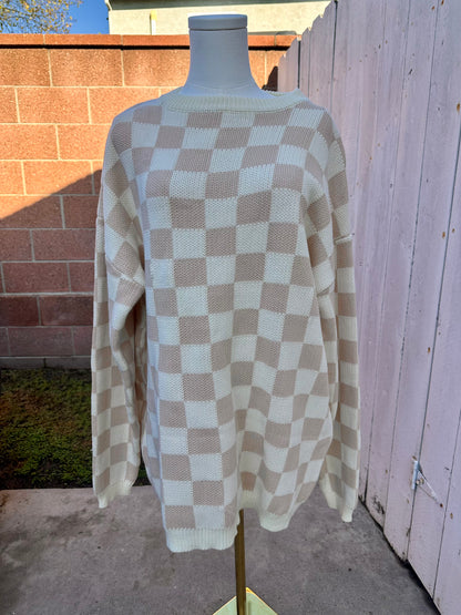 NWT XXL Tan Checkered Sweater