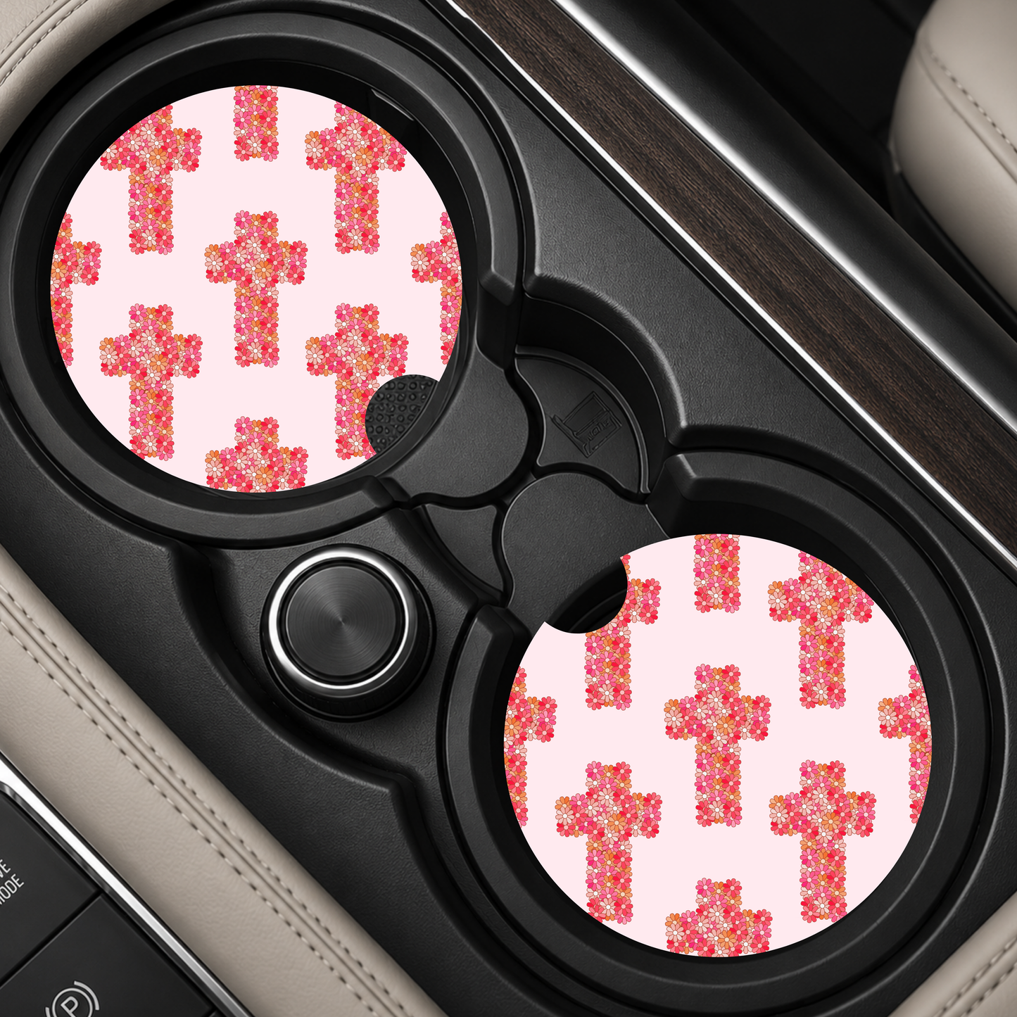 Floral Cross Car Coaster