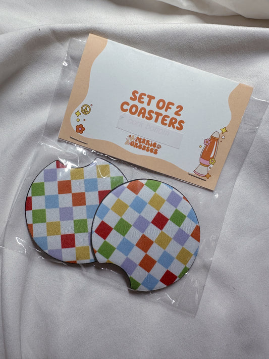 Rainbow Checkered Car Coaster