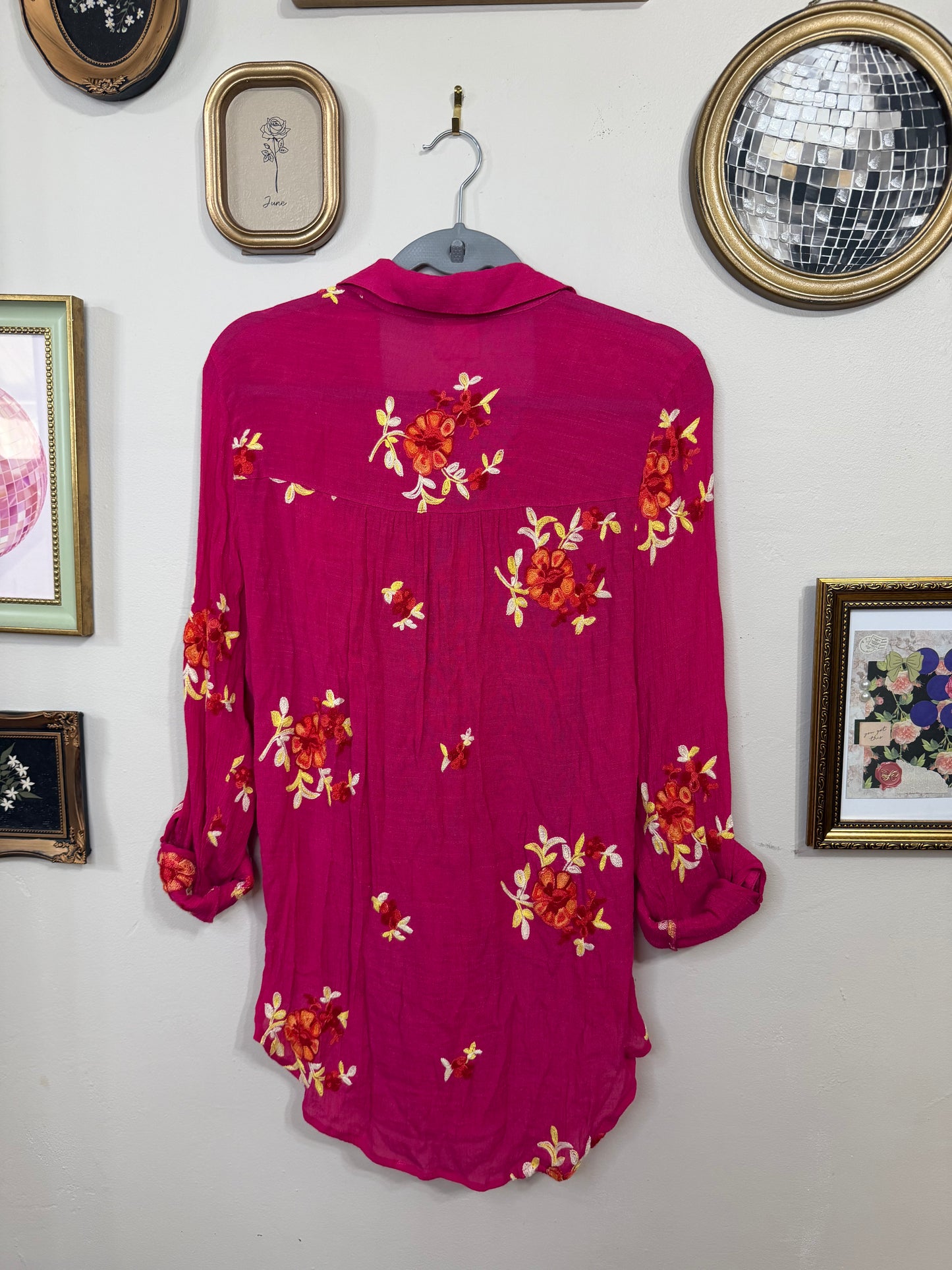 XL Magenta Embroidered Button Up