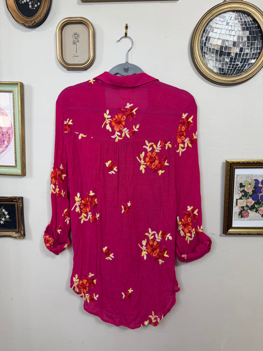 XL Magenta Embroidered Button Up