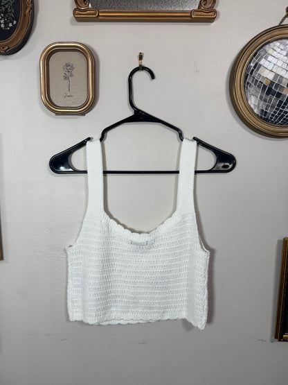 Medium White Knit Tank w/ Red Hibiscus Flowers