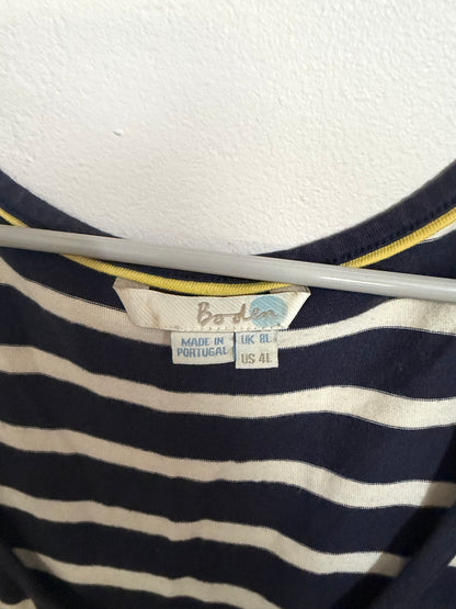 Best S/M Navy Cream Striped Maxi Dress w/ Yellow Tie