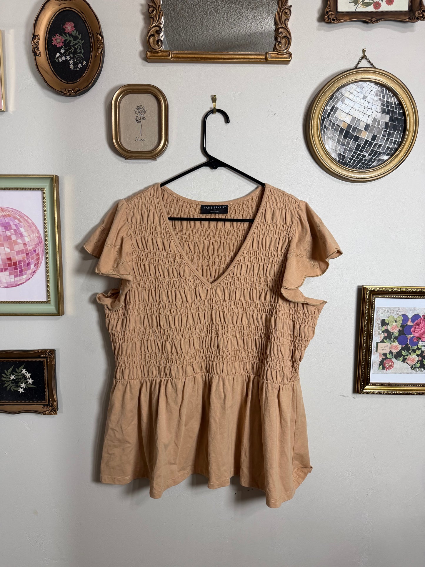 Size 18/20 Tan Smocked Peplum Top