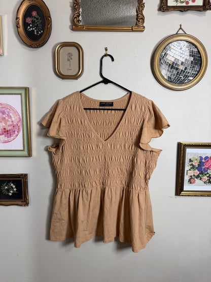 Size 18/20 Tan Smocked Peplum Top