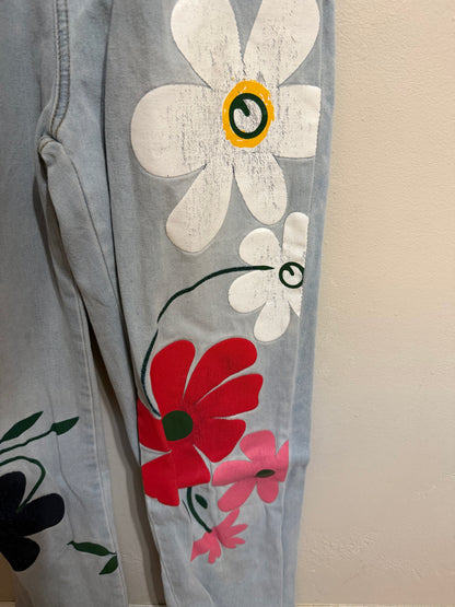 Medium Floral Painted Denim Overalls