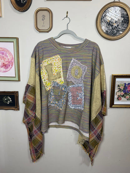 Large NWOT Love Patch Work Boho Top