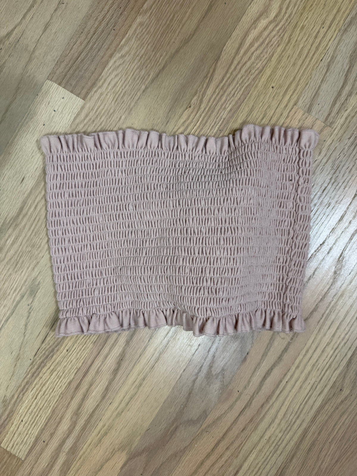 L/XL Pink Smocked Tie Strapless Top