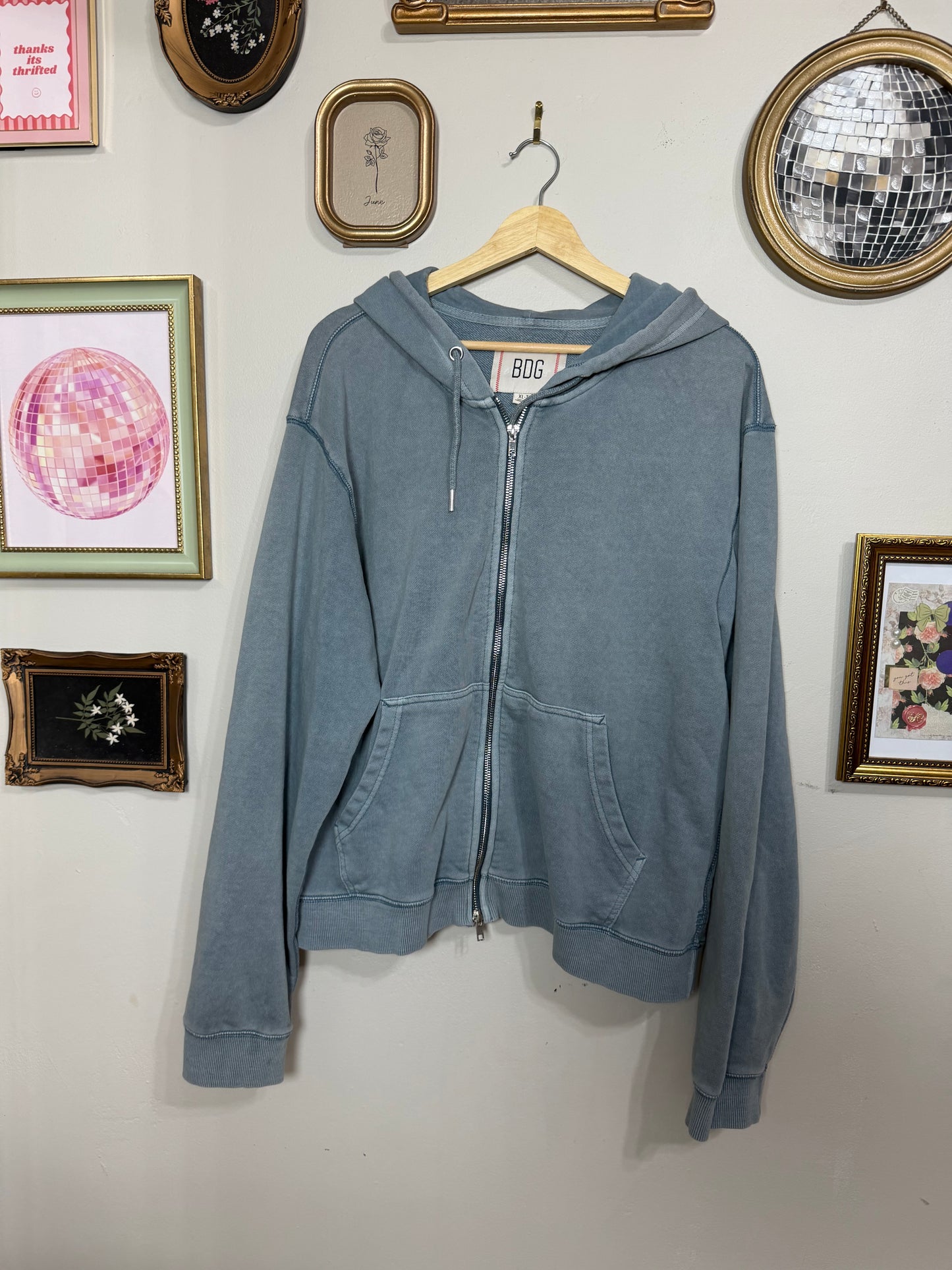 XL Blue/Grey Zip Up Hooded Jacket