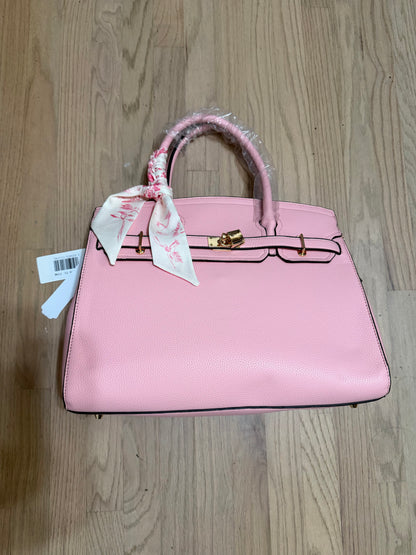 NWT Pink Structured Satchel Handbag with Teddy Bear Keychain & Crossbody Strap