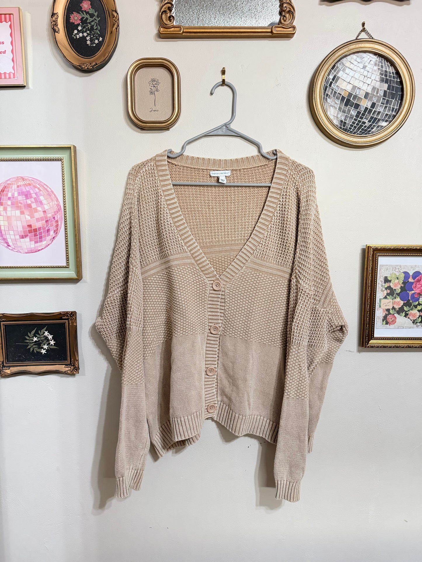 XL Tan Drop Shoulder MixStitch Cardigan