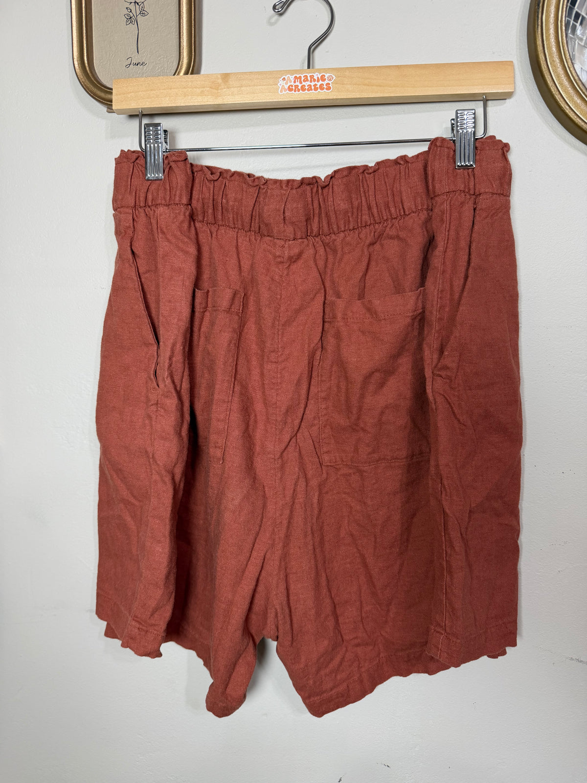 1x Rust Linen Rayon Shorts w/ Pockets & Drawstring