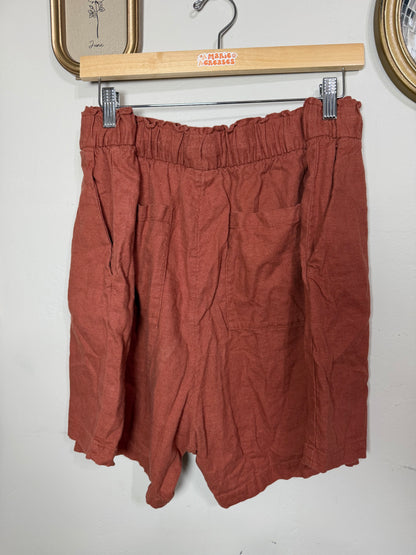 1x Rust Linen Rayon Shorts w/ Pockets & Drawstring