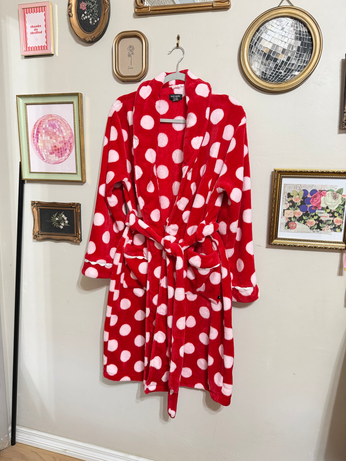 XS/S Red White Polka Dot Robe w/ Tie & Pockets