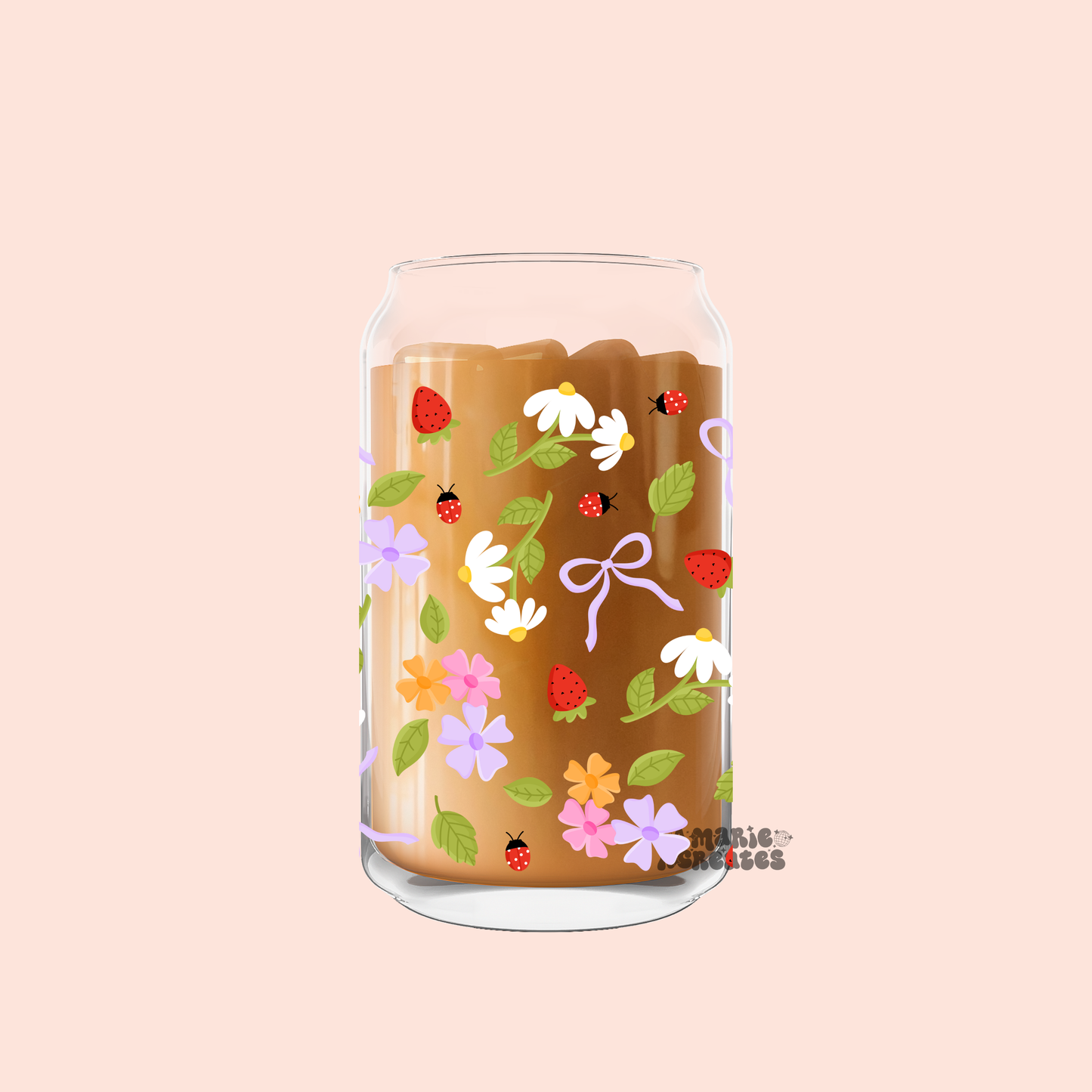 Floral Ladybug Glass Cup