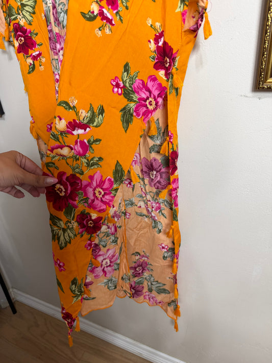 OS (S-XL) NWOT Tropical Orange Kimono w/ Tassels