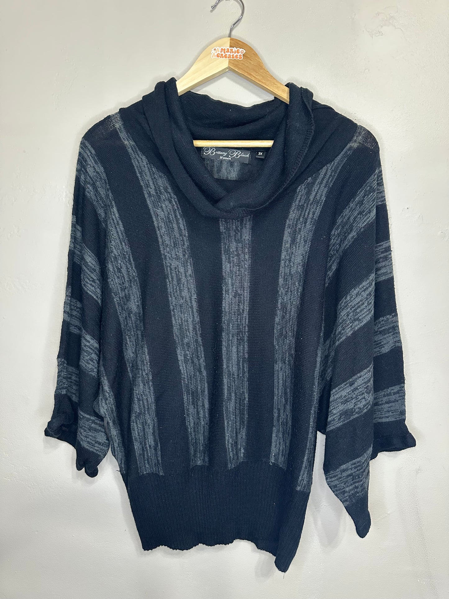 XL Black Striped Turtleneck Top