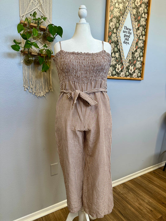 Large Neutral Gingham Jumpsuit