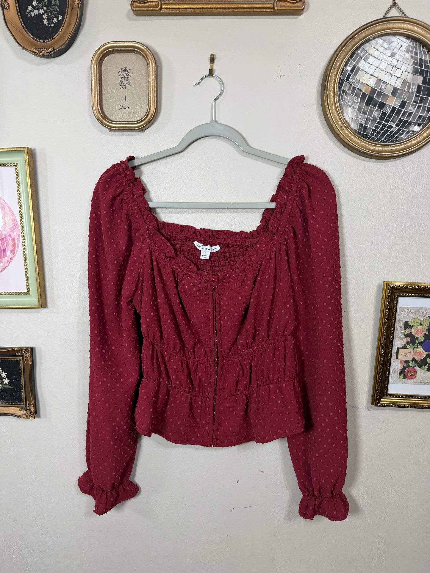 Large Burgundy Long Sleeve Off Shoulder Top