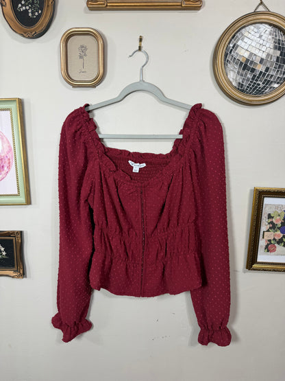 Large Burgundy Long Sleeve Off Shoulder Top
