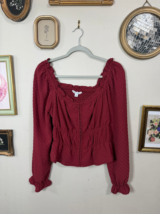 Large Burgundy Long Sleeve Off Shoulder Top