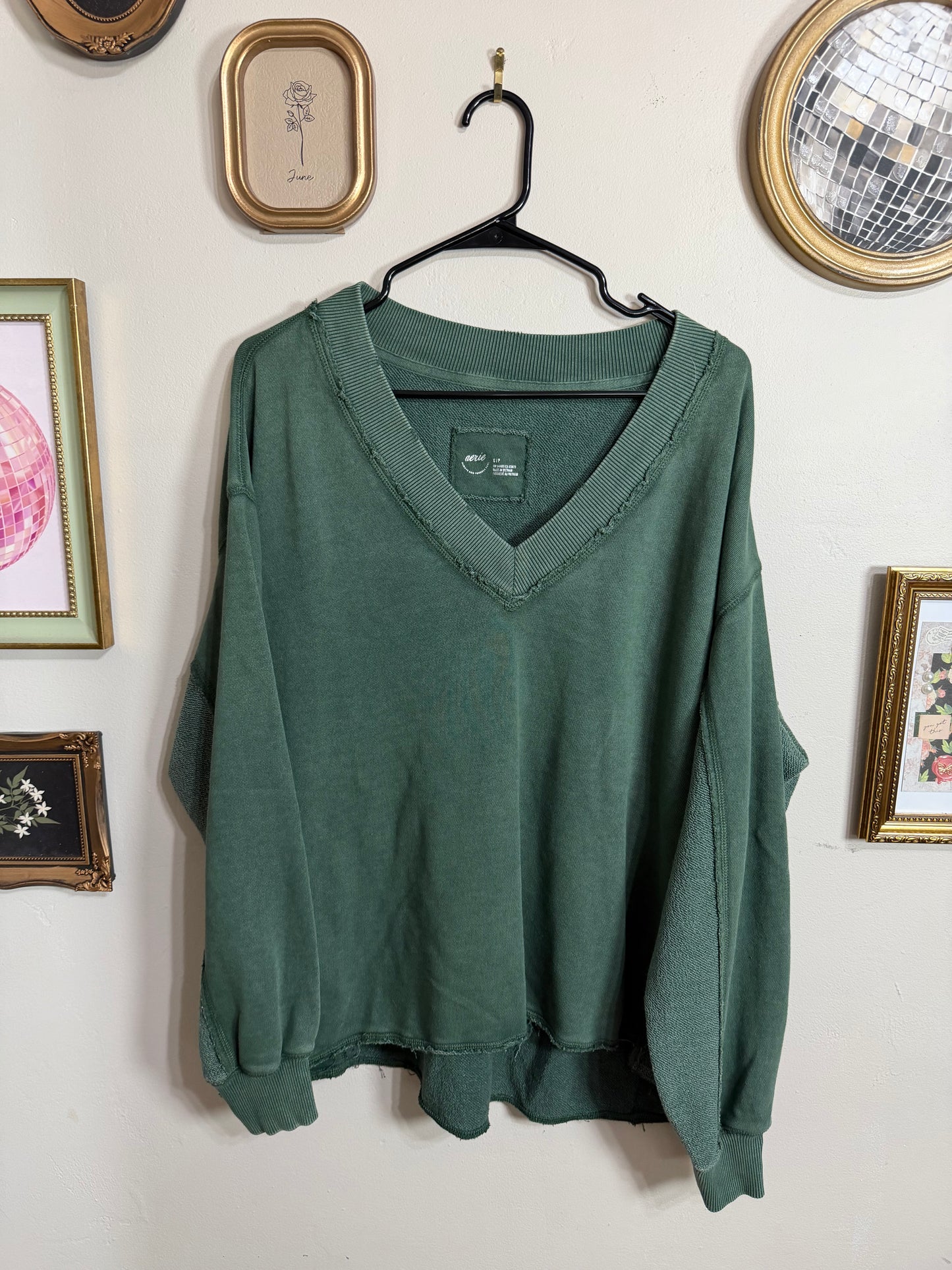Small Green Vacay Everyday Vneck Sweatshirt