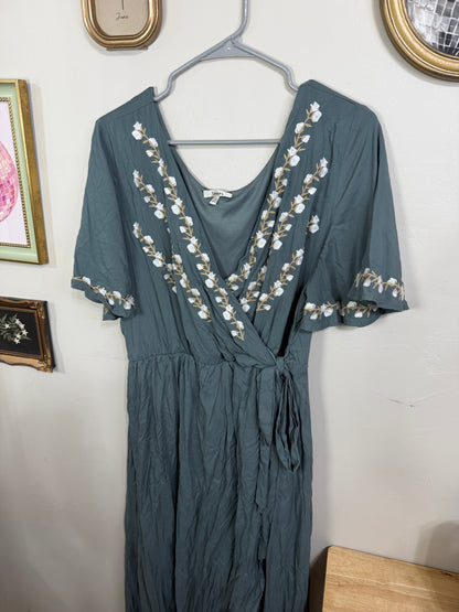 Large Blue Floral Maxi Dress w/ Tie