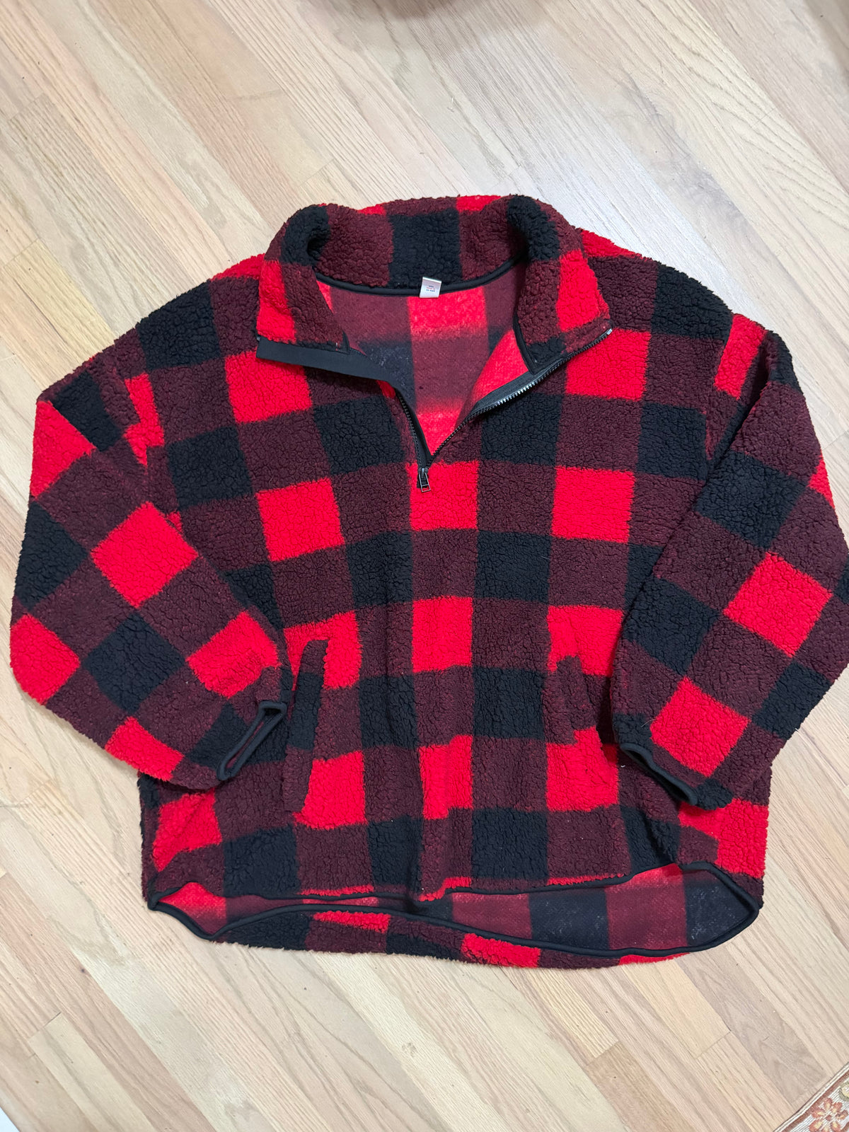 XXL Tall Red Black Plaid Checkered Fleece Jacket