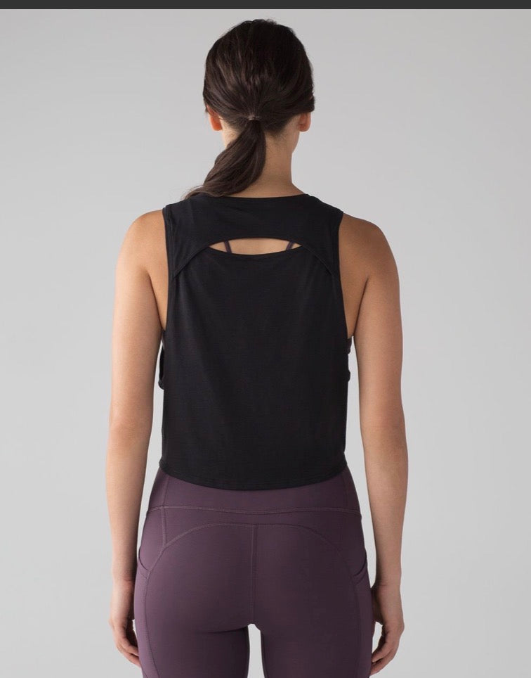 Best M/L Black Cut Back Crop Tank
