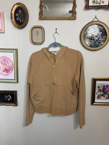 XS Tan Quarter Zip Cropped Hoodie