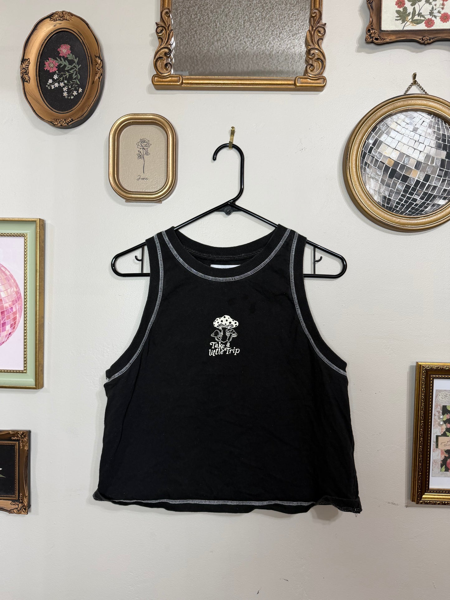 Medium Lets Take A Trip Mushroom Black Tank *small call out