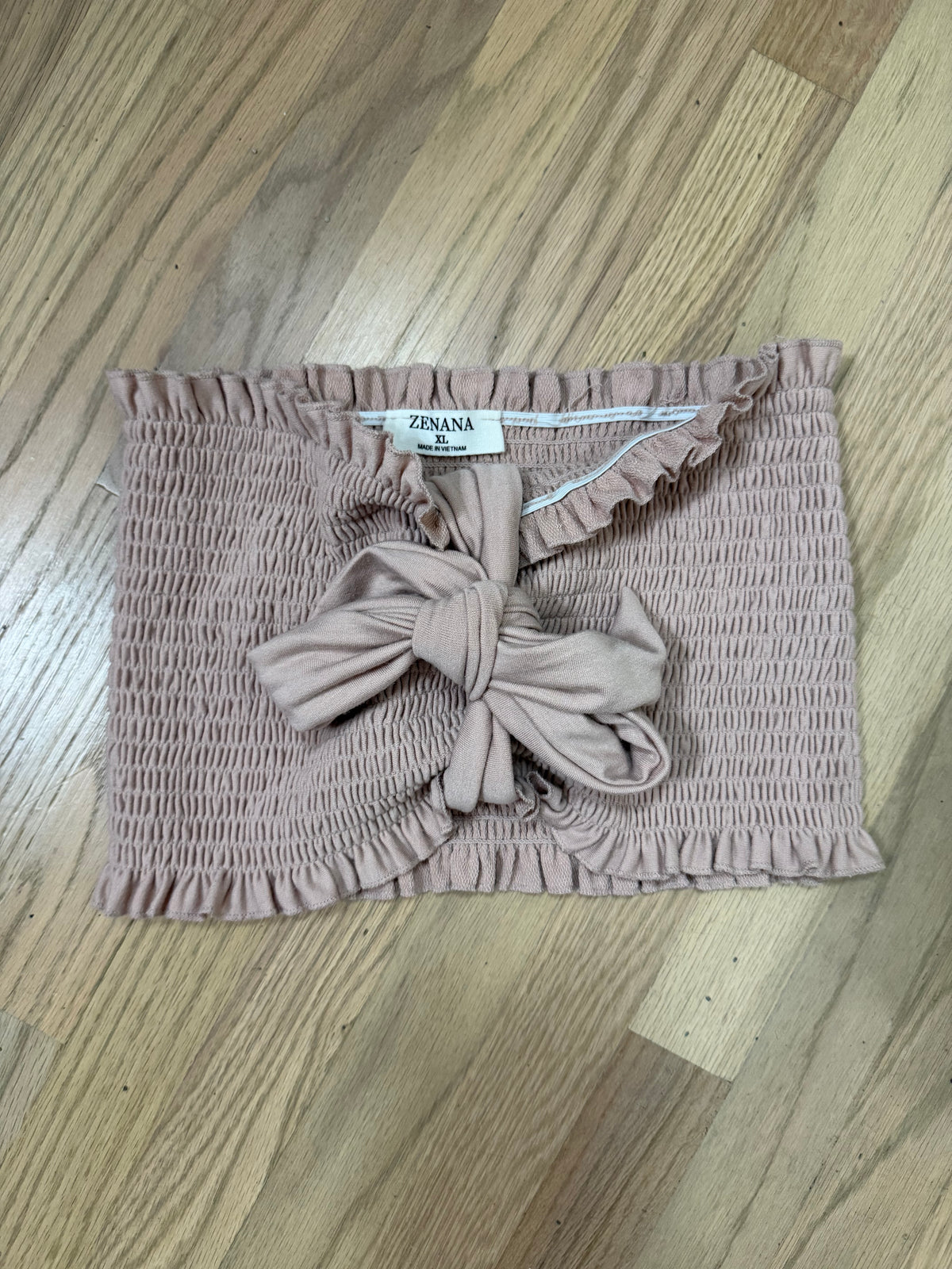 L/XL Pink Smocked Tie Strapless Top