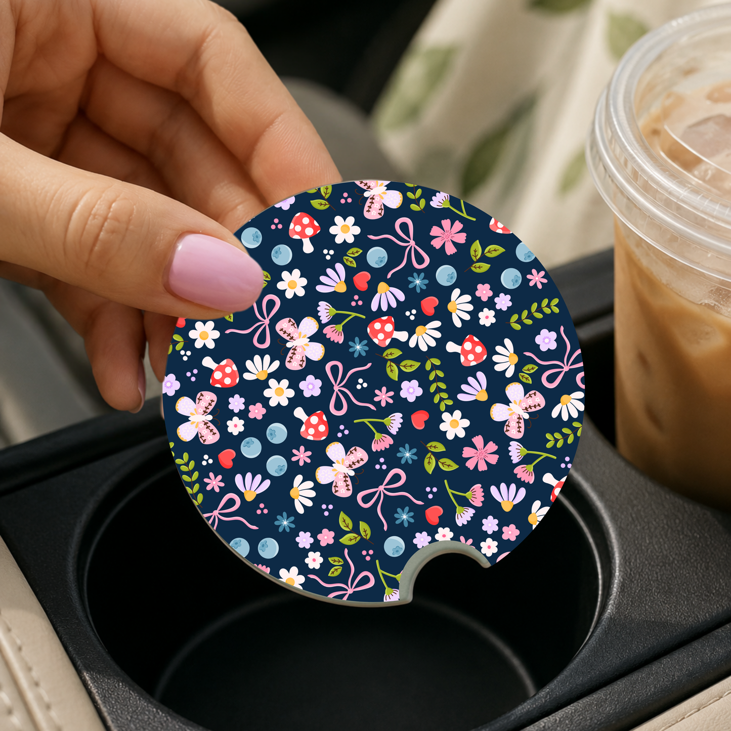 Mushroom Butterfly Car Coaster