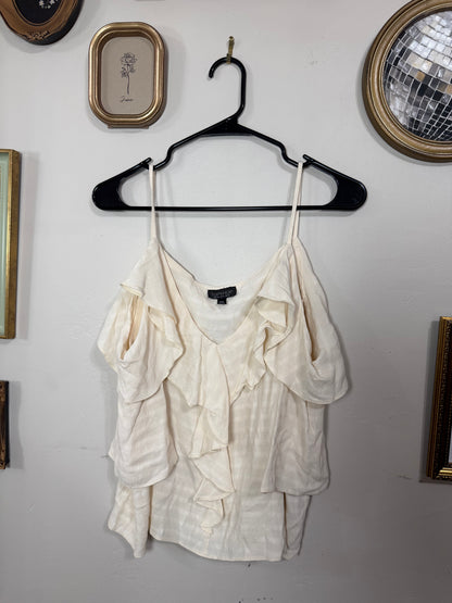 US 4 Cream White Thin Strap Tank w/ Rouching