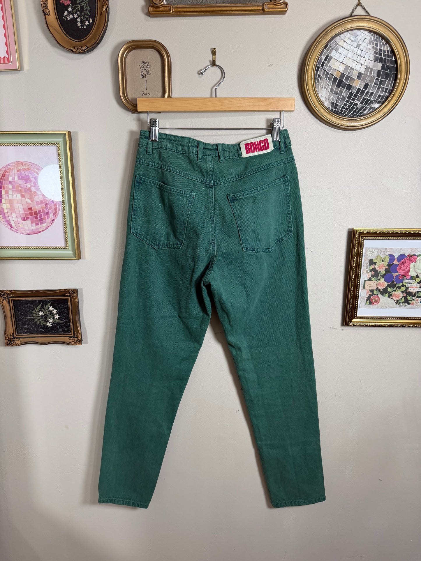 Size 26 Vintage Style High Waisted Green Tapered Jeans