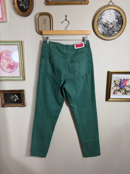 Size 26 Vintage Style High Waisted Green Tapered Jeans