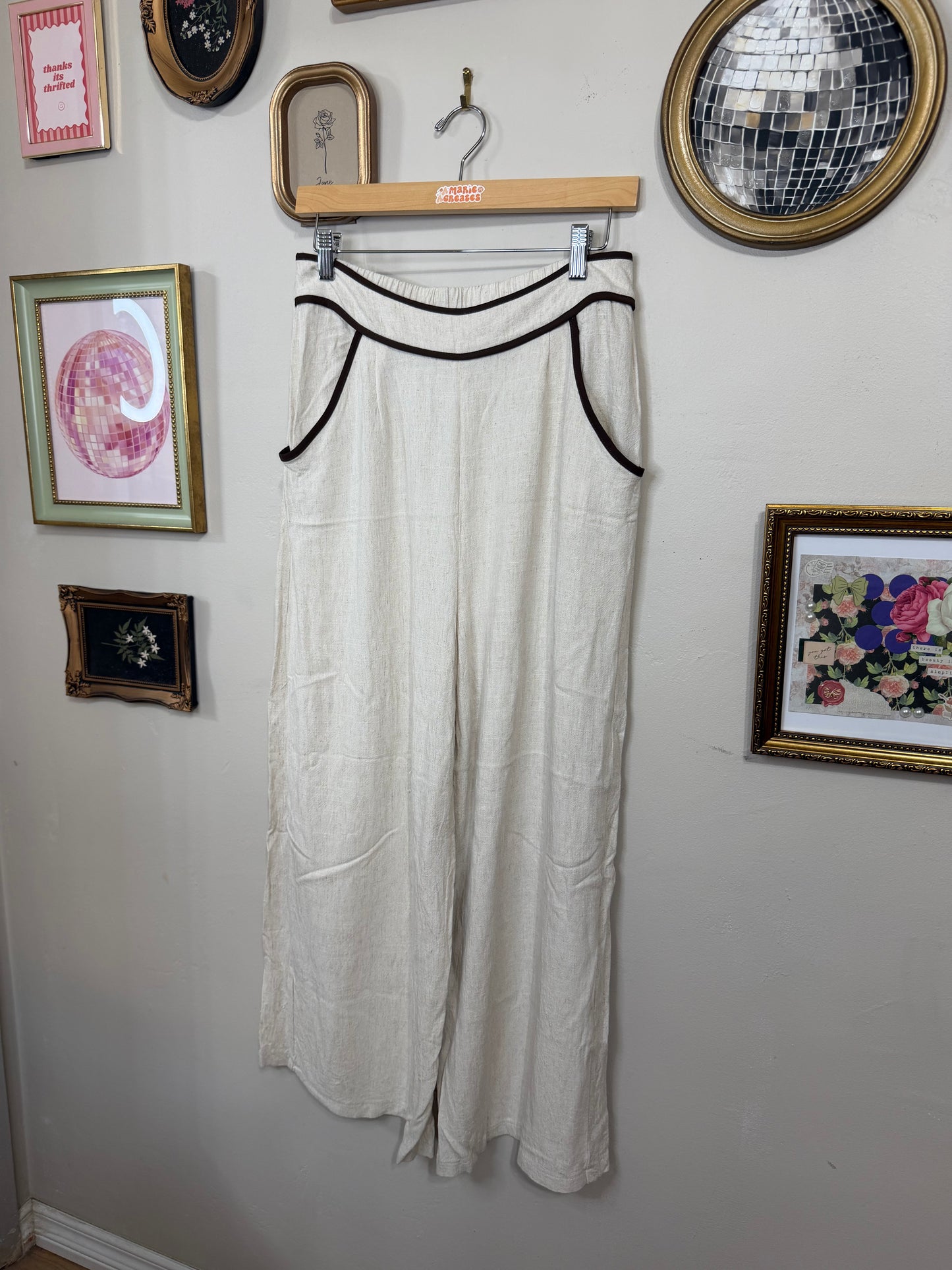 Large Linen w/ Brown Trim Pants
