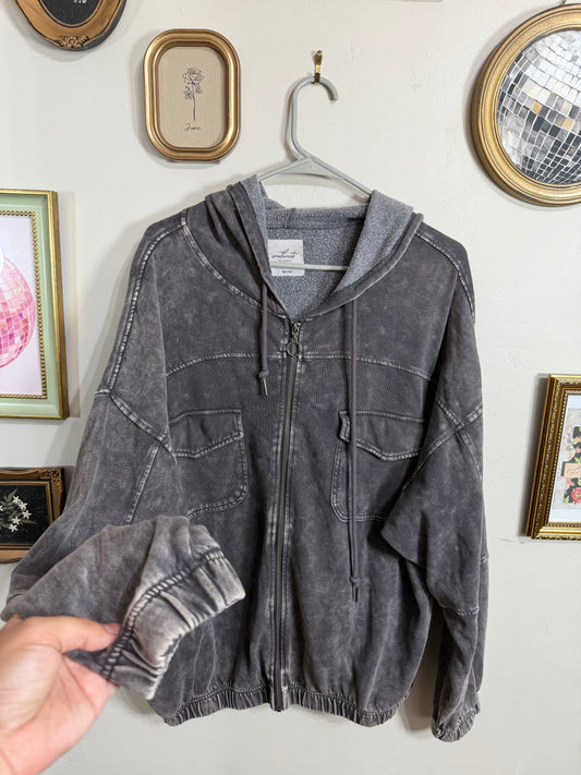 2x Charcoal Acid Wash Zip Up Jacket