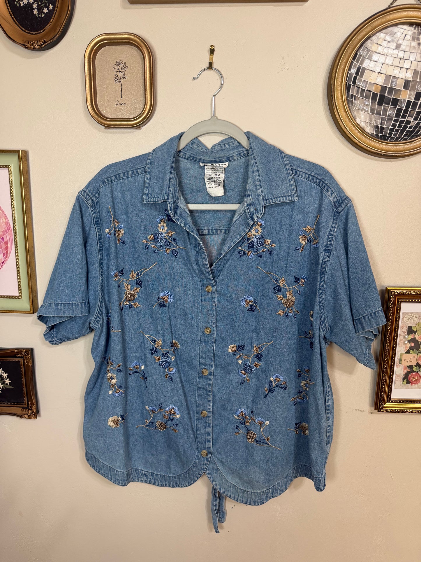 20w Embroidered Denim Button Up Top