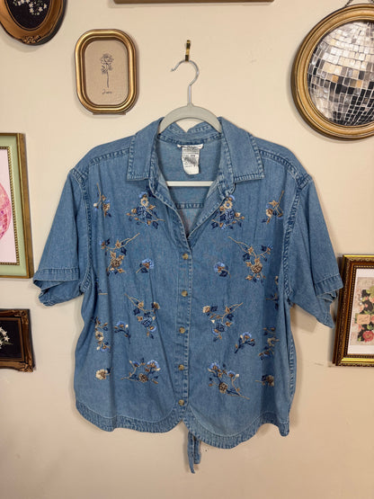 20w Embroidered Denim Button Up Top