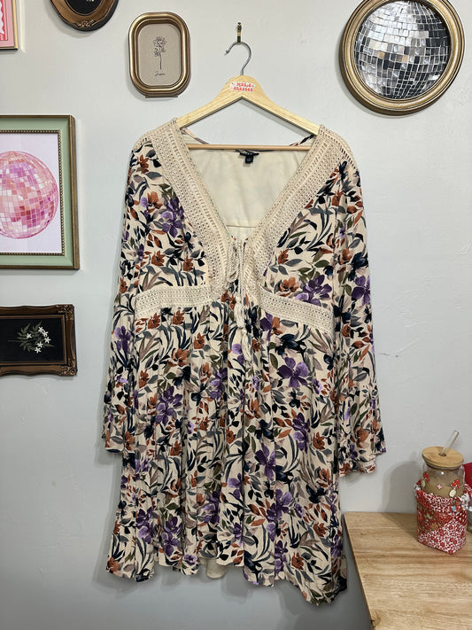 1x Floral Gauze Lace Up Dress