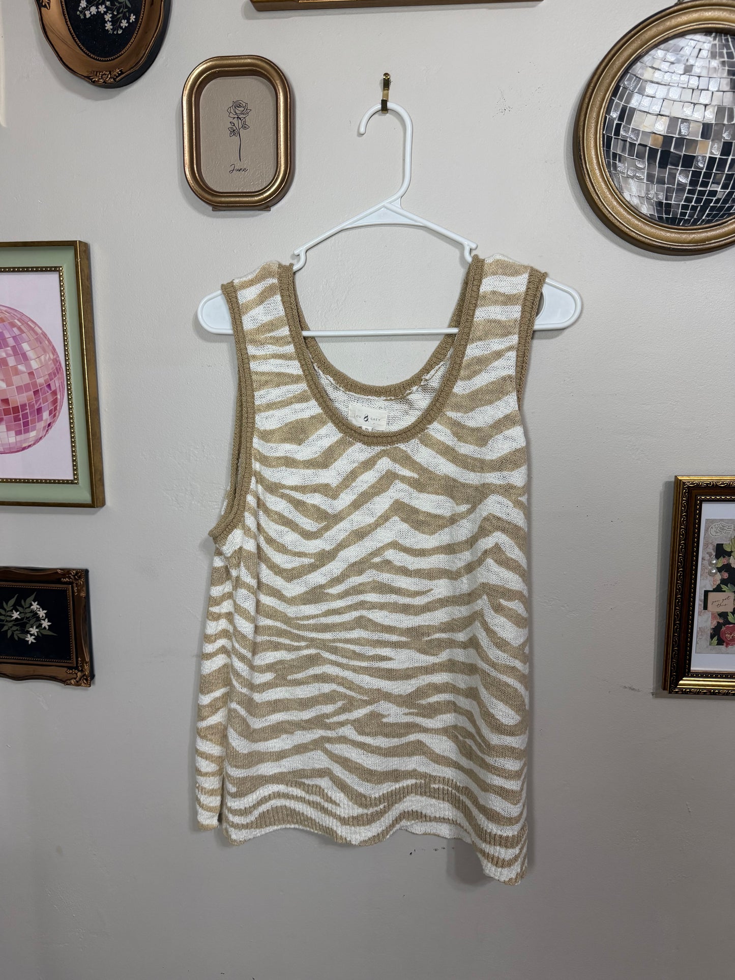 XL Neutral Zebra Print Sweater Tank