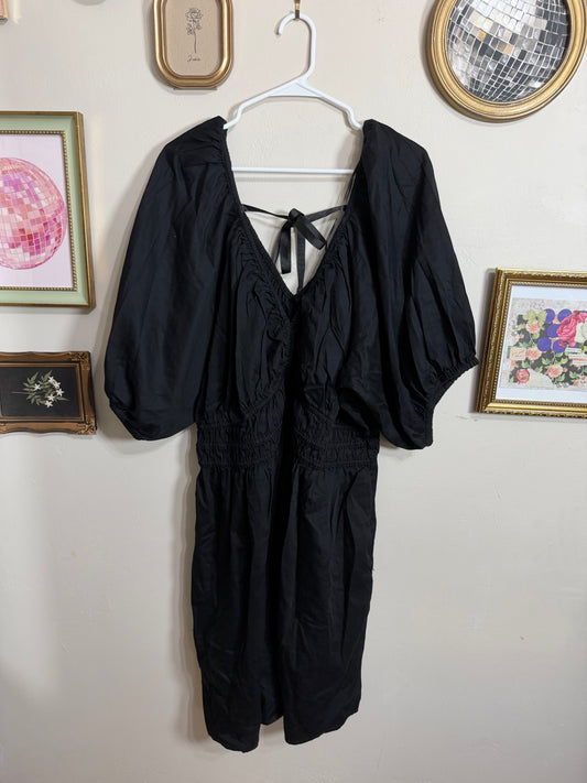 XXL NWOT Black Smocked Waist Midi Dress w/ Tie Back